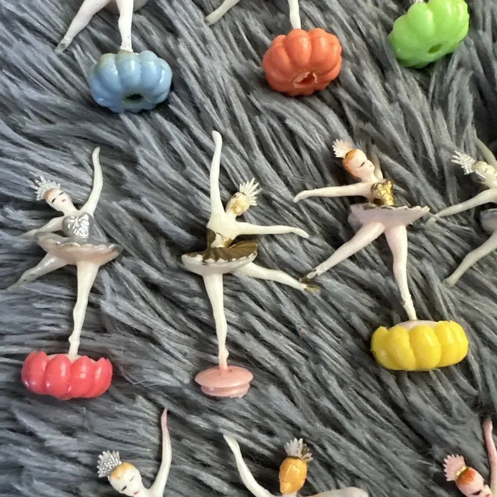 Vintage Plastic Ballerina Cake Toppers Lot of 17 Mid Century Cupcake Picks As-Is